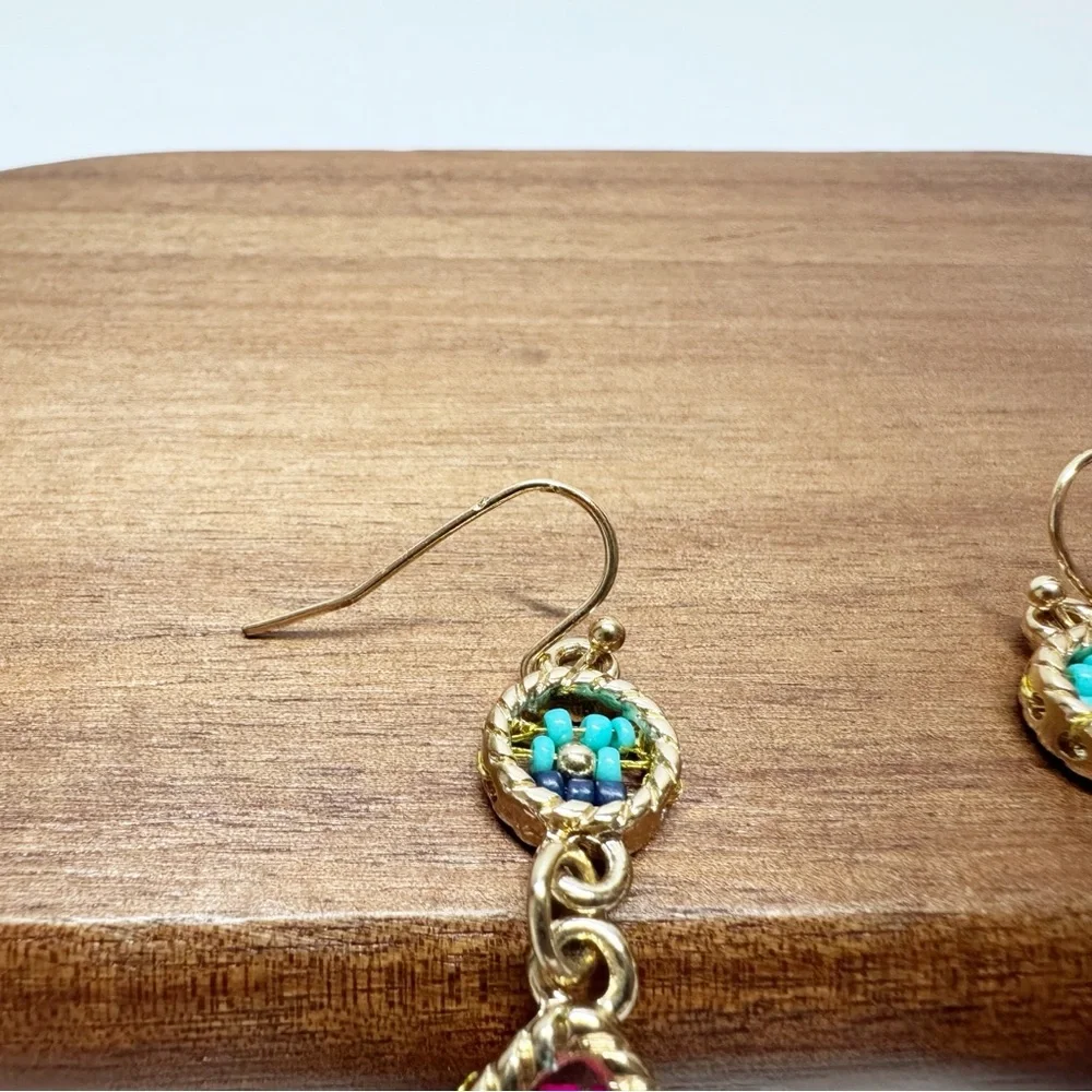 Beaded Tear Drop Dangle Framed Seed Bead Earrings
